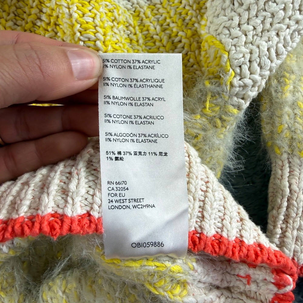 Free People Yellow Striped Cropped Mock Neck Chunky Knit Sweater Small - Picture 6 of 11
